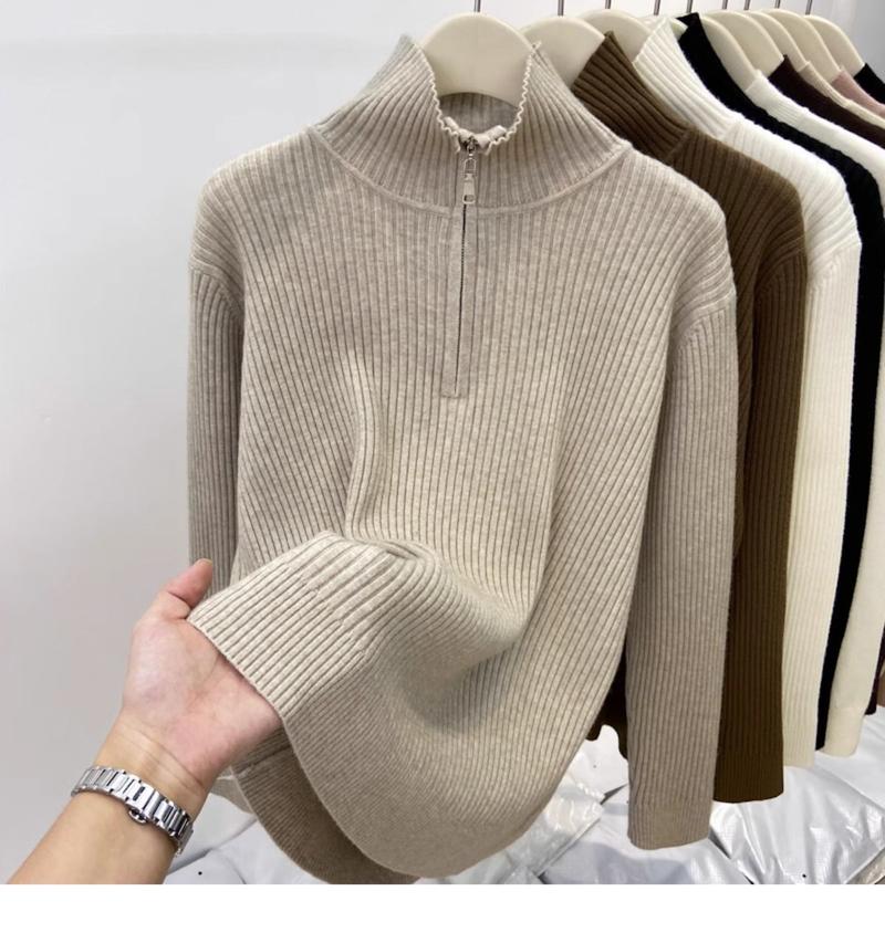 Product Introduction of 200 Wearable plus Size Polo Top Women's Autumn and Winter Half-High Collar Half-Open Zipper Sweater Loose Slimming Sweater Fashion 21