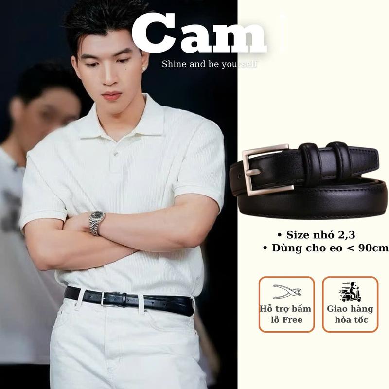 Thắt lưng nam nữ bản NHỎ 2,3cm Hiếu T2 mặt kim bạc đơn giản sang trọng đai váy dây nịt lưng unisex chất liệu da PU cao cấp