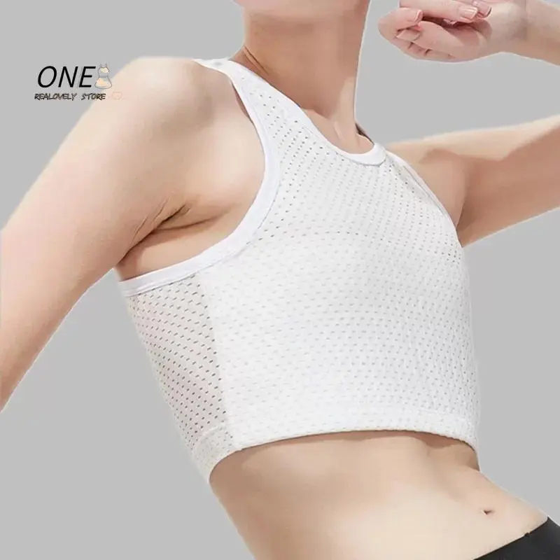 Women Flat Breast Binder Lesbian Tomboy Corset Top Summer Hollow Out Thin Short Vest  Tank Top Shaper Bustier
