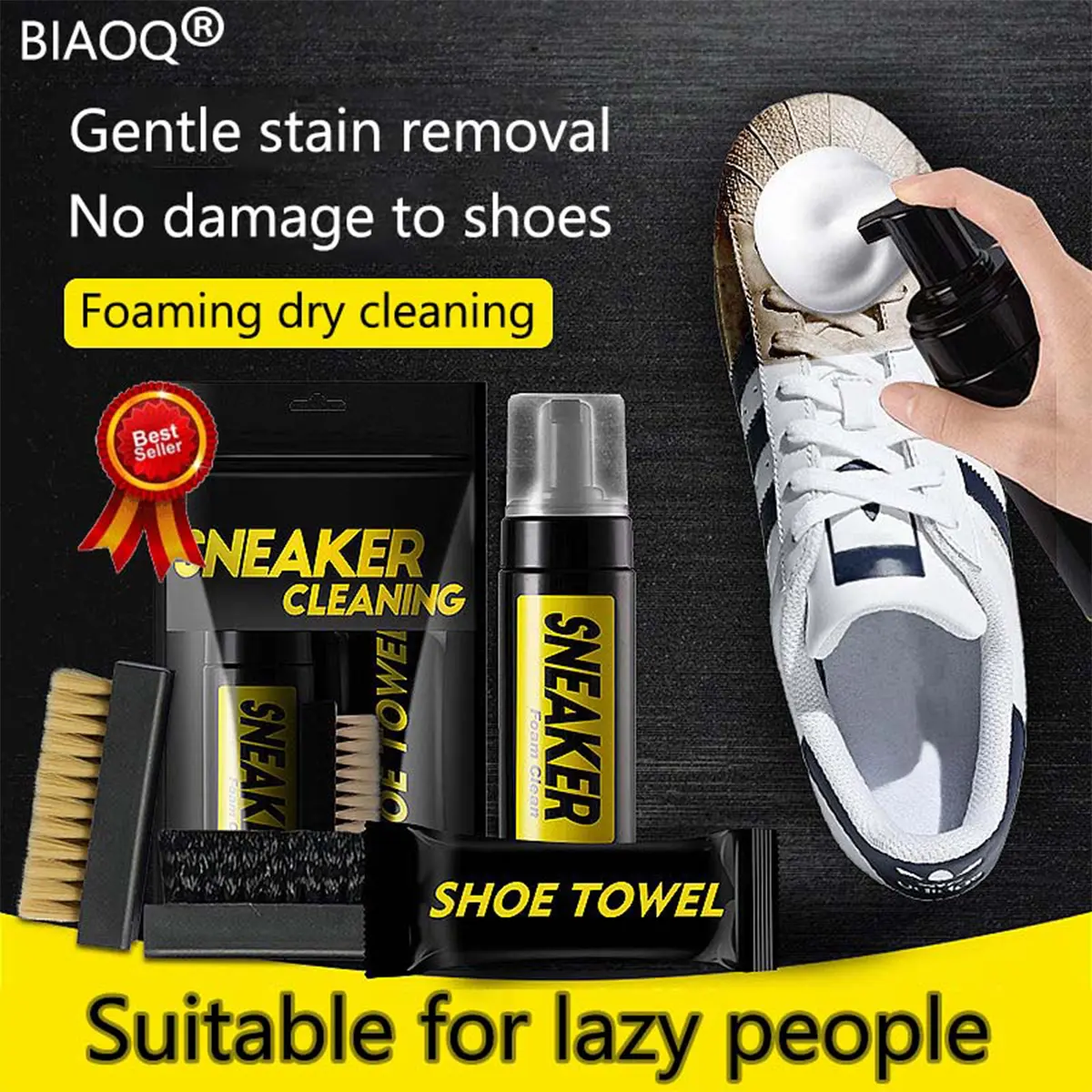 3in1 Premium Shoe Cleaner Kit Foaming Fabric Cleaner Brush and Towel ...