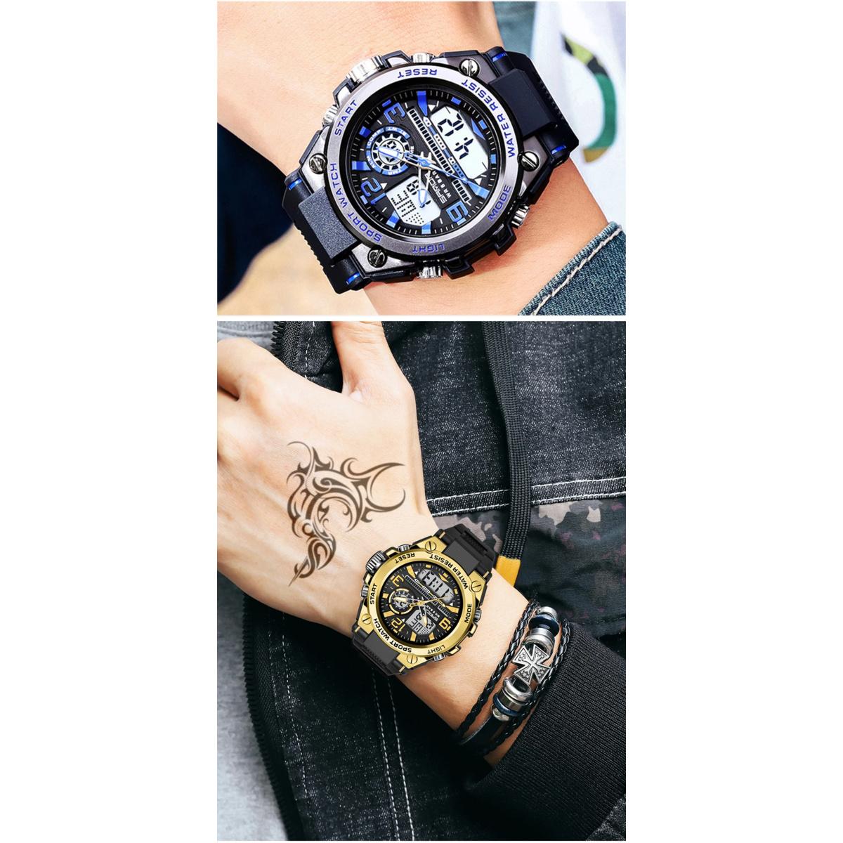 Men Sports Quartz Watches Dual Display LED Electronic Digital Wristwatches Waterproof Military Watch Relogios Masculino
