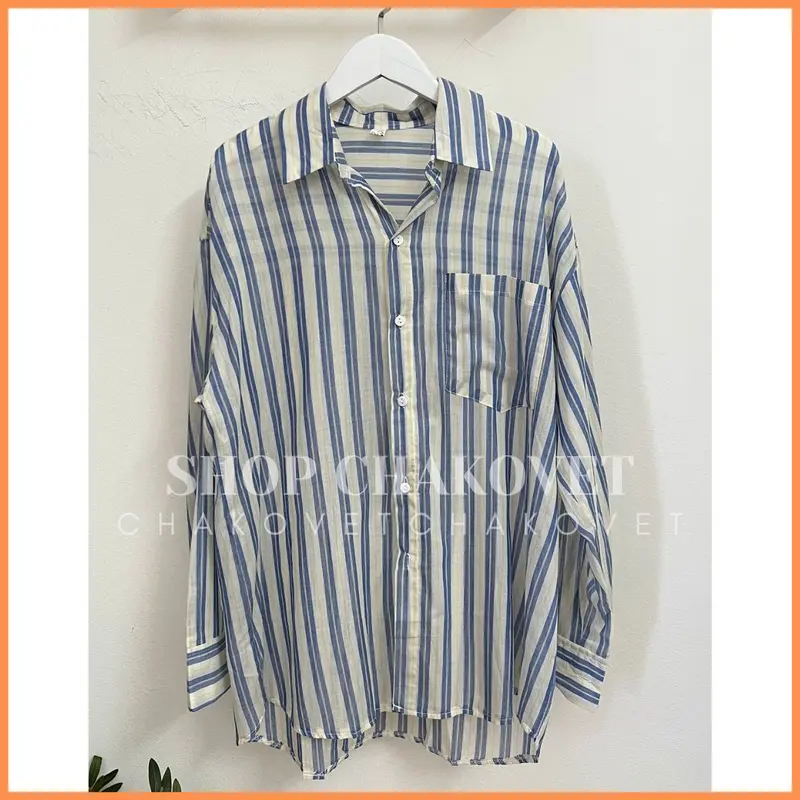 Áo sơ mi kẻ sọc nữ dài tay A8362 phong cách vintage Hàn Quốc, form rộng mặc đi chơi cực cá tính siêu xinh - CHAKOVET 7