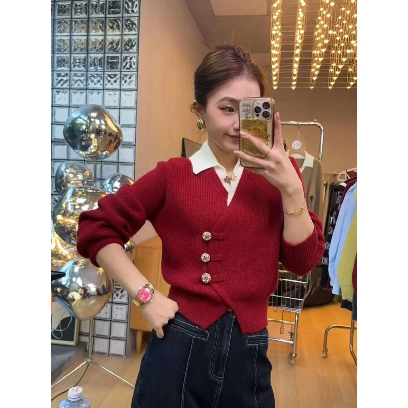 Áo Cardigan Giả Hai Lớp, Thiết Kế Đẹp, Dệt Kim Thanh Lịch Và Thoải Mái, Áo Nữ, Thời Trang Hàn Quốc, Hàng Mới Về Cho Mùa Thu 2024, OOTD Women Top
