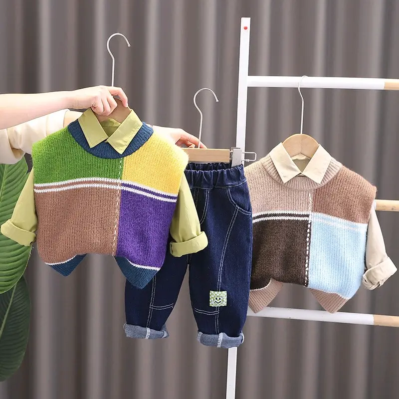 Setelan 3 in 1 anak laki-laki bahan Katun   1-5 tahun Lengan panjang