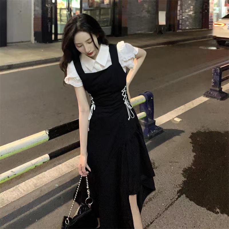 Product Introduction of Áo Sơ Mi Học Sinh Phong Cách Hepburn, Váy Hai Dây, Phong Cách Hàn Quốc, Dáng Rộng Vừa Vặn, Bó Sát, Váy Dài Trung Bình Bất Đối Xứng, Bộ Đồ Một Mảnh 6