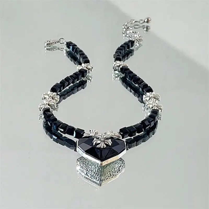 Vòng Cổ Đính Cườm, Phong Cách Cô Gái Ngầu Ngọt Ngào Dành Cho Phụ Nữ, Vòng Cổ Choker Dây Chuyền Xương Đòn, Phụ Kiện Cao Cấp, Thiết Kế Trái Tim Đen, Hàng Mới Về Jewelry Trang Sức 3