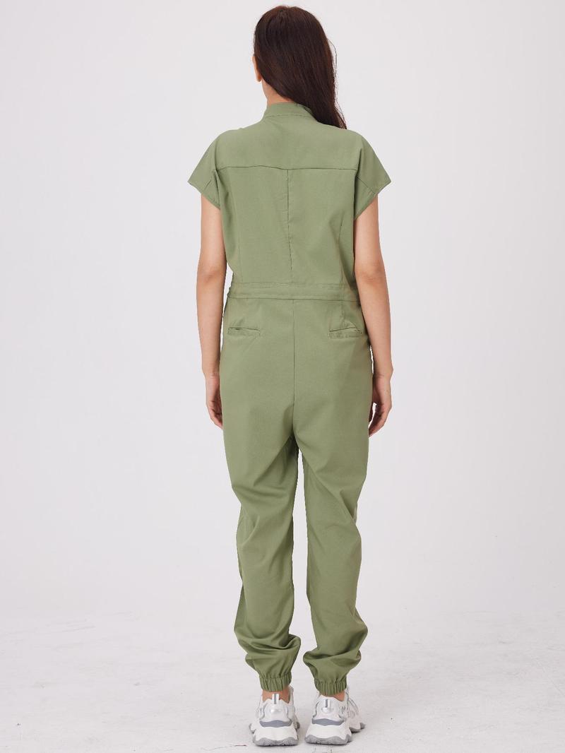 Product Introduction of Women's Letter Patch Jumpsuit, Casual Comfy Pocket Jumpsuit for Work, Ladies Workwear for All Seasons, Cargo Jumpsuit 8
