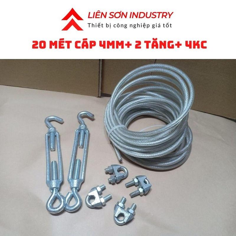 20m Dây Cáp Bọc Nhựa 4mm kèm 4 khóa cáp và 2 tăng đơ làm dây phơi đồ, giàn lưới trồng cây nhanh gọn tiết kiệm