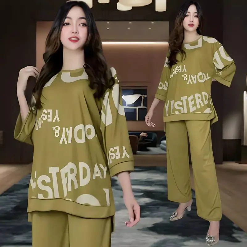 INKASHOP80- YESTER LD 120 SETELAN WANITA CELANA DAN ATASAN OVAL OVERSIZE WANITA BAJU KANTONG KARET KAOS DEWASA Simple 3