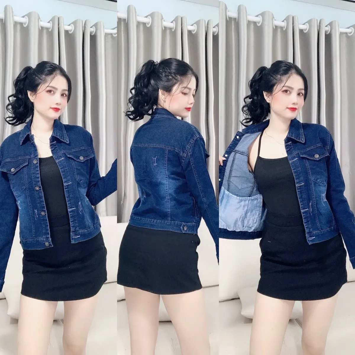 ÁO KHOÁC JEAN CAO CẤP FORM LỬNG CHUẨN CO GIÃN CÓ TÚI TRONG  ( Top Women Jacket )   Jackets & Coats Nút áokhoác xám