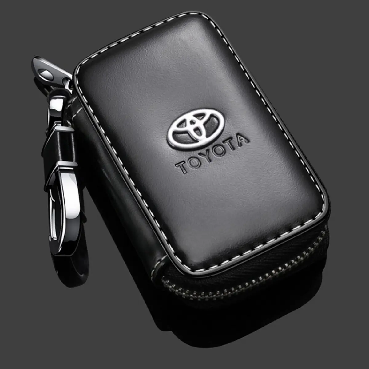 Gantungan Kunci Mobil/Motor - Sarung Cover Dompet Kunci Mobil dengan Logo Merk Kendaraan | Aksesoris Kekinian Zipper Car Case Elegan Hitam