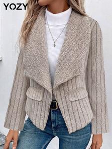 YOZY Women's Solid Color Asymmetrical Hem Pocket Open Front Knit Tops, Casual Long Sleeve Waterfall Neck Outerwear for Fall & Winter, Ladies Clothes for Daily Wear