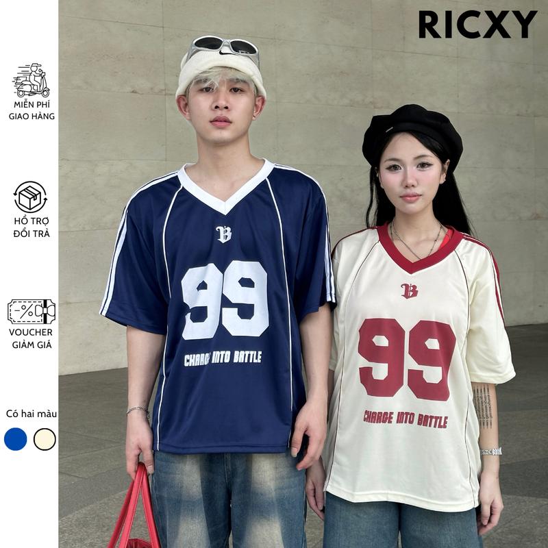 Áo Thun Cổ Tim "Số 99" From Rộng Unisex - Top Áo Cổ Tim  Cổ Tròn Women Nam Nữ áonuxinh Kem aothun  phomrong