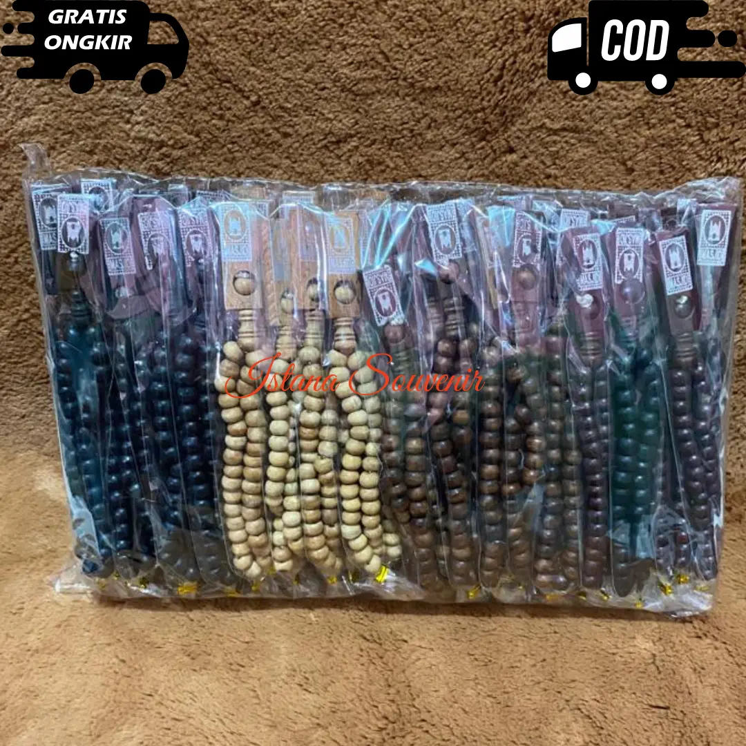 ( isi 100 dan 50 pcs ) souvenir tasbih kayu 33 butir kemas plastik