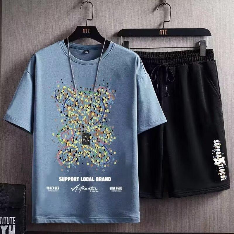 Product Introduction of M-8XL plus Size Sports Suit Men's Summer Fashion Brand Short-Sleeved Shorts Set Men's Loose Fashion Versatile Printed Casual Suit Boys[TZ730] 3