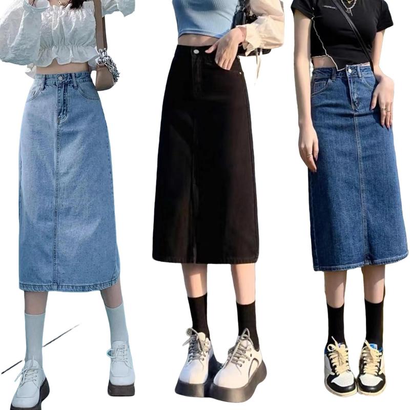 Chân Váy Jeans Dáng Dài BigSize Dài Qua Gối Phom Chữ A Co Dãn Mạnh Xẻ Sau Lưng Cao Đủ Màu MoLi Jeans  4363 4335 Rẻ Đẹp Nữ Denim Women Voan chânváy bò dánglửng chânváy rin dángvừa