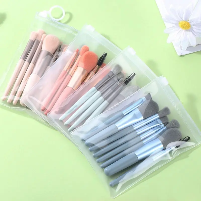 MMM - COD Kuas Make Up 8 IN 1 Free Pouch Biru & Hijau Set Kuas Rias 8Pcs Mini Travel Cosmetic Kuas Wajah Bulu Sintetis Halus Lembut Nyaman untuk Disentuh