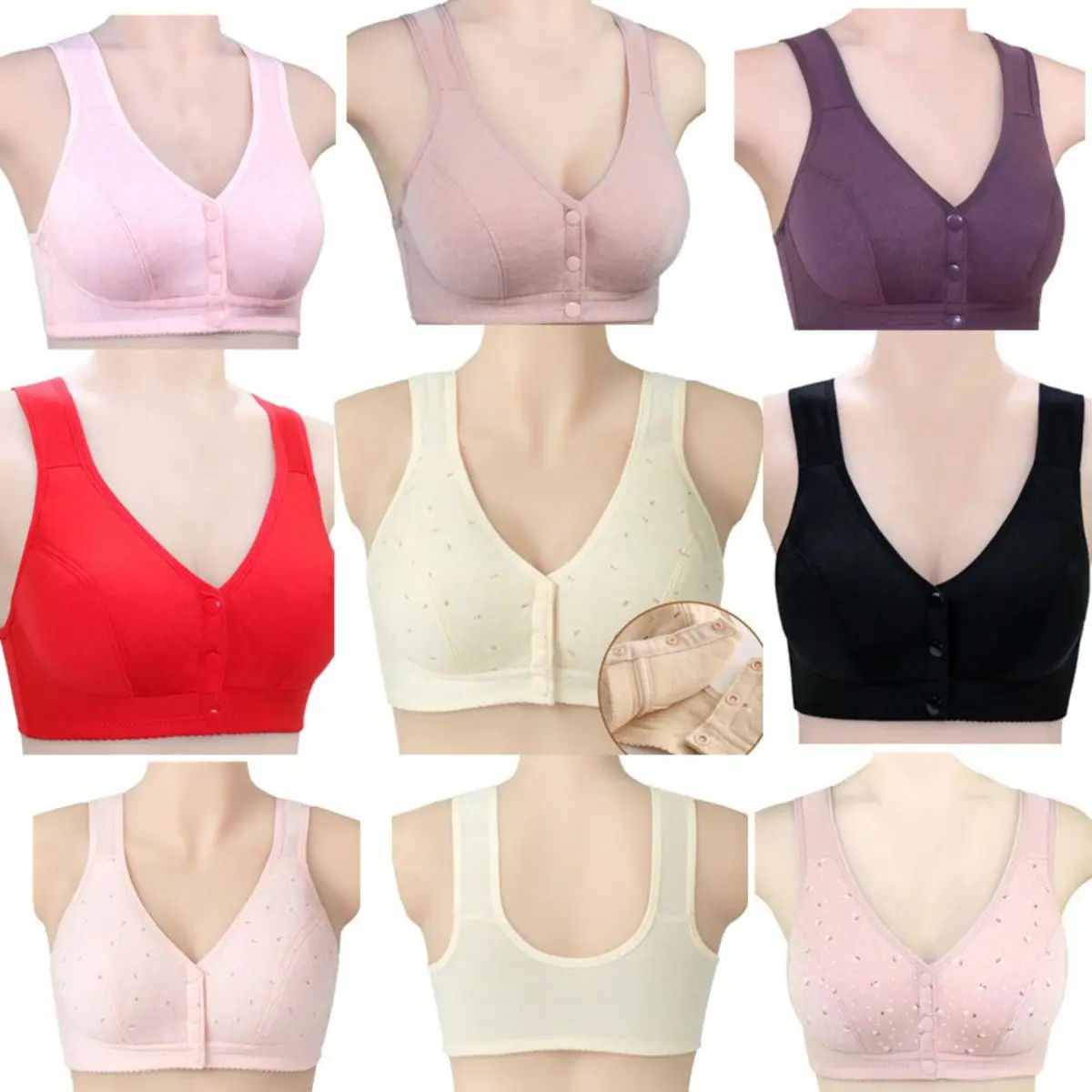 Áo Ngực Không Dây, AC, Dành Cho Phụ Nữ, Cỡ Ngoại Cỡ (40-90kg), Nút Phía Trước, Không Dây, Ngoại Cỡ (48-34b), Không Dây, Cúp C (38), Đẩy Lên Cúp Hoàn Toàn, Thoải Mái, Không Có Vòng Thép, Làm Bằng Bông, Thích Hợp Cho Mẹ Và Phụ Nữ, Màu Đen, Đỏ Và Hồng.