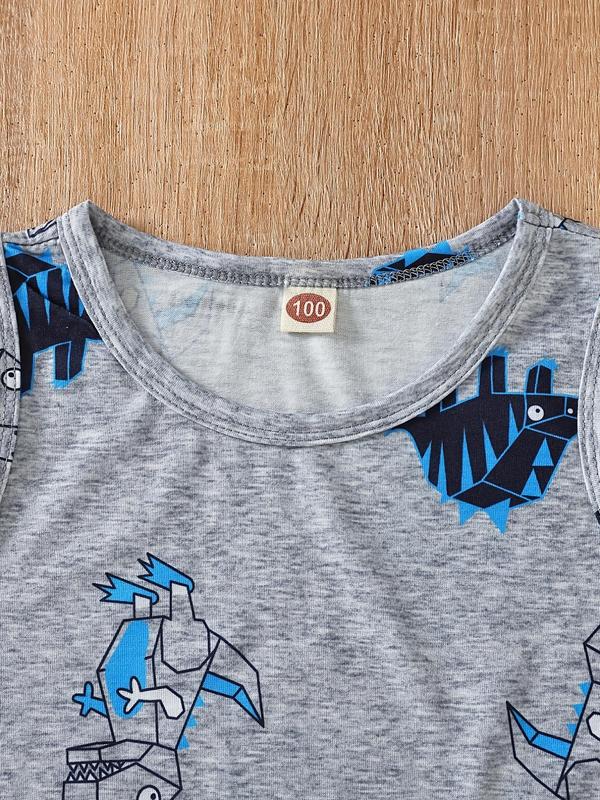 Toddler Boy's Cartoon Dinosaur Print Tank Top & Shorts Set, Casual Sleeveless Top & Shorts, Summer Outfits Clothes for Kids 3