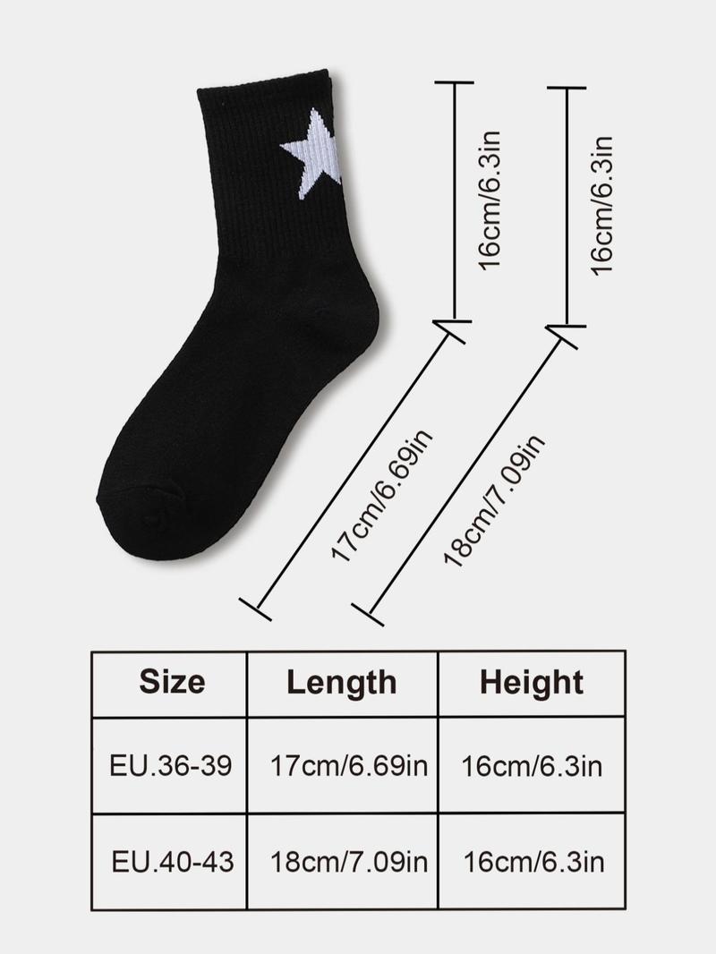 Product Introduction of Women's 6 Pairs Star Print Crew Socks, Mid-calf Socks, Ribbed Knit Mid Tube Socks, Multi-pack Mid Tube Socks for Women, Women's Socks & Hosiery 1