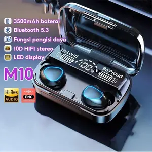 Headset Bluetooth Nirkabel M10 - Suara Bass Kuat, Peredam Kebisingan, Power Bank