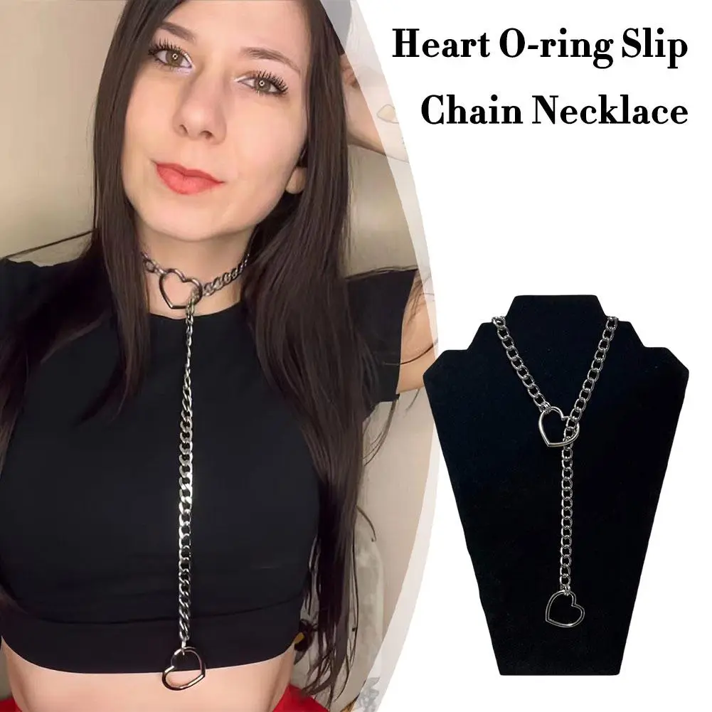 Vòng Cổ Dây Chuyền Xích Trượt, Thiết Kế Hình Trái Tim, Phong Cách Punk Cổ Điển Làm Bằng Kim Loại