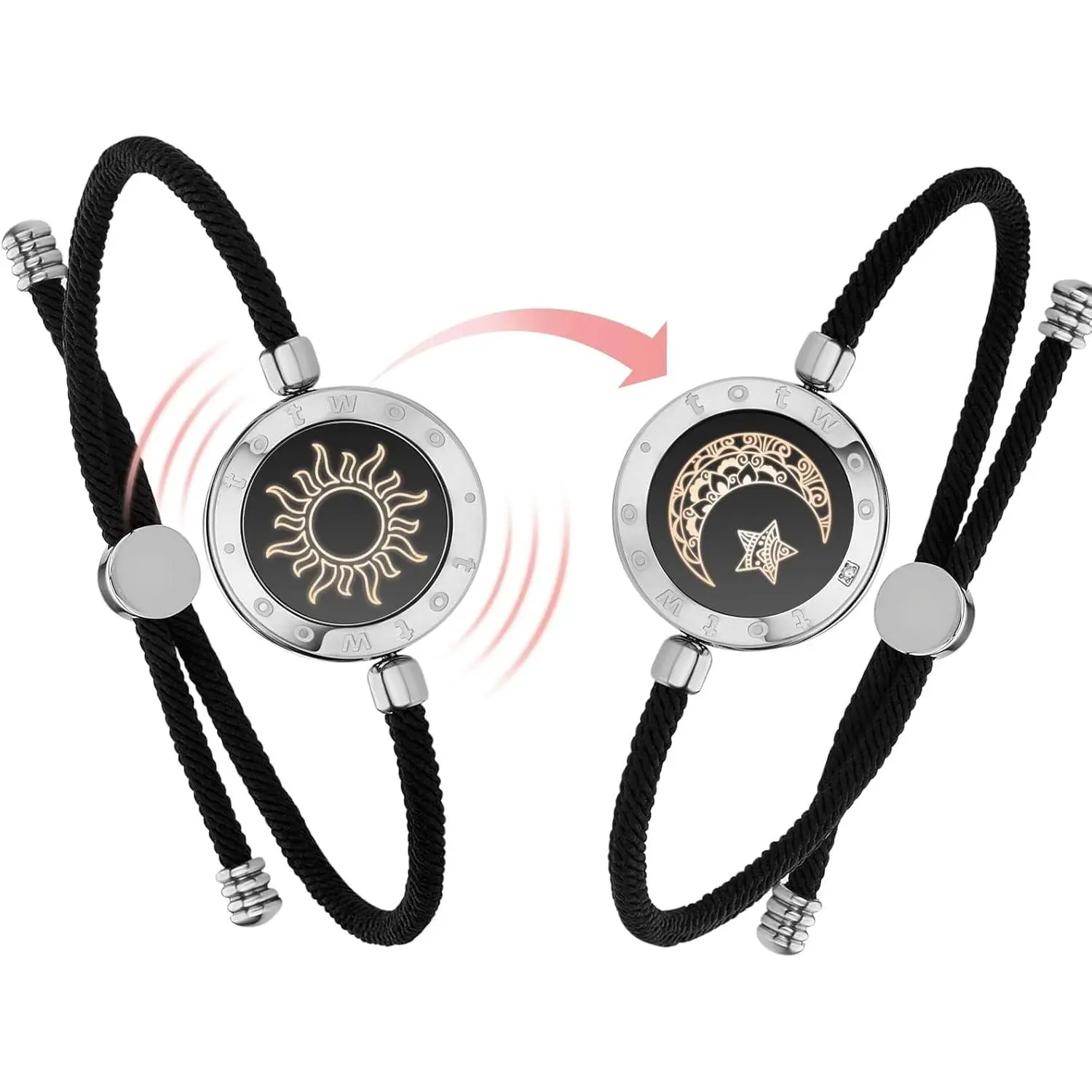TOTWOO Long Distance Touch Bracelets for Couples, Vibration &amp; Light up for Love Couples Bracelets | Long Distance Relationship Gifts for Girlfriend Bluetooth Pairing Jewelry