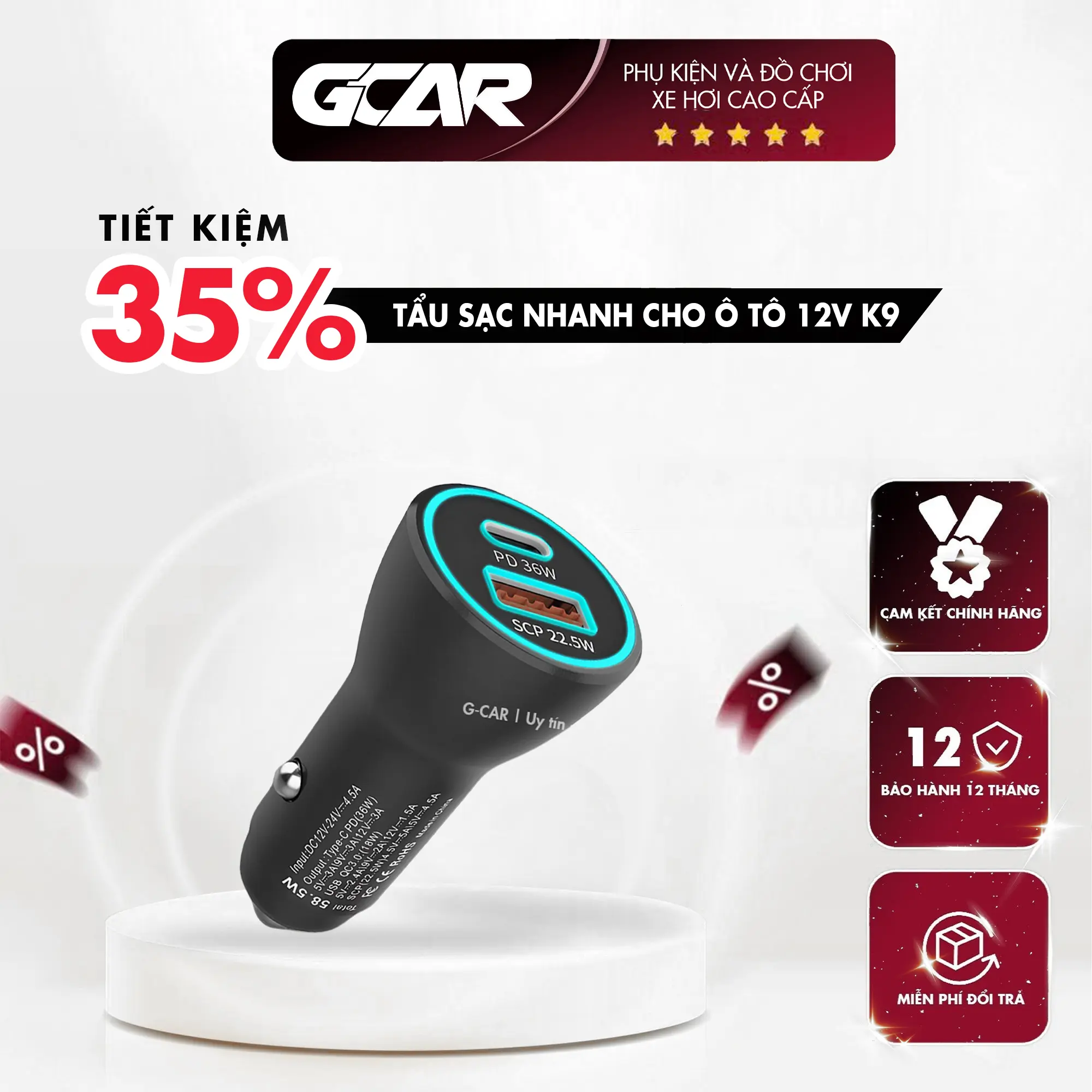Tẩu sạc tốt cho ô tô K9 công suất 58,5W (36W + 22,5W) cổng sạc hỗ trợ USB PD 12V sạc tiện lợi cho điện thoại Phụ Kiện tausac  dienthoai tausac  dienthoai