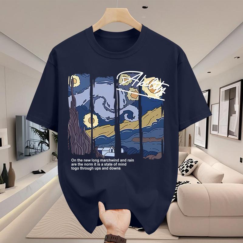 Product Introduction of Áo Thun Cotton Nam, ngắn Tay, Cổ Thuyền In Họa Tiết Minh Họa Nghệ Thuật Trừu Tượng 9