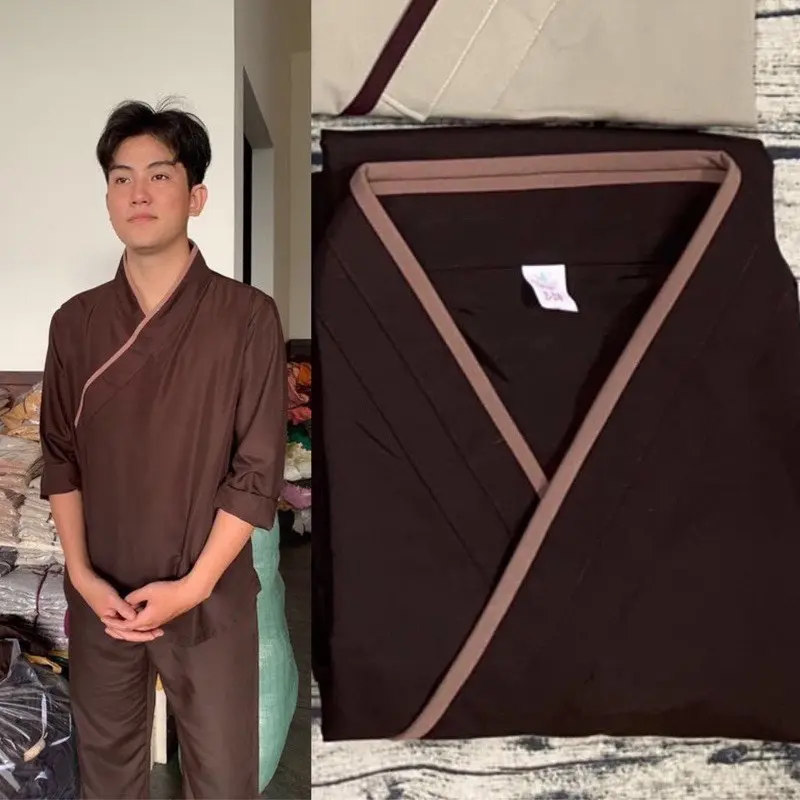 Đồ LAM ĐI CHÙA Trang Nghiêm mẫu Nhật Chéo lam Nữ Dress Áo Menswear Quần 7