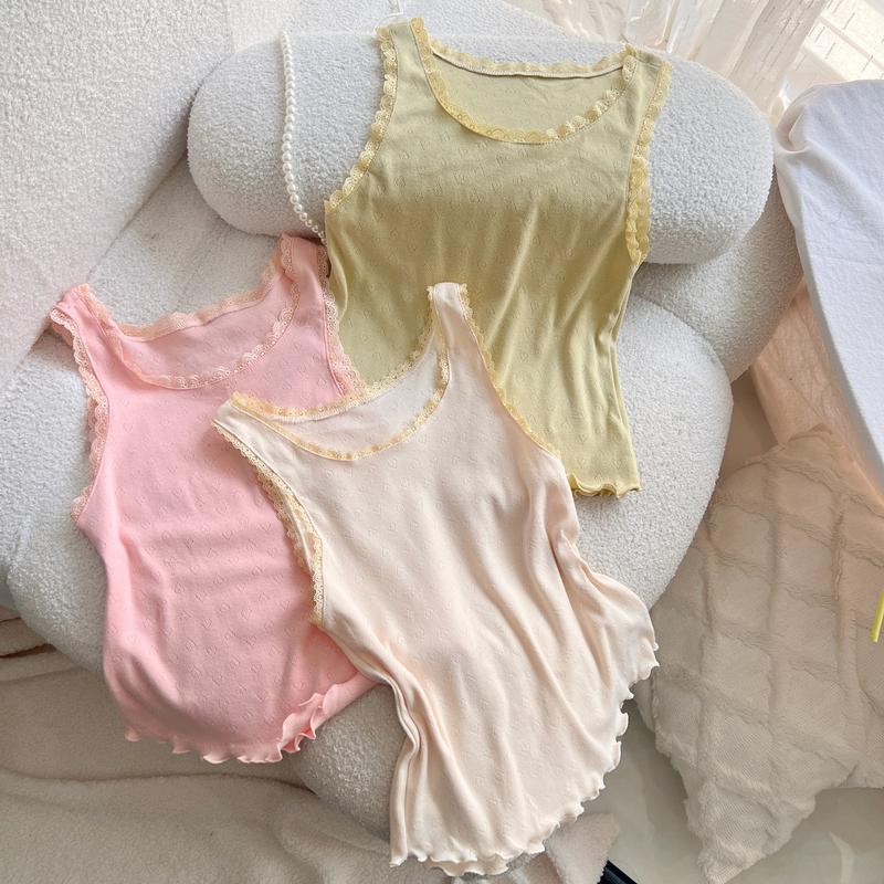 Maisleepwear Áo Thun 3 Lỗ Phối Ren Vải Thun Cotton Dệt Kim Trái Tim Mặc Nhà MS1206