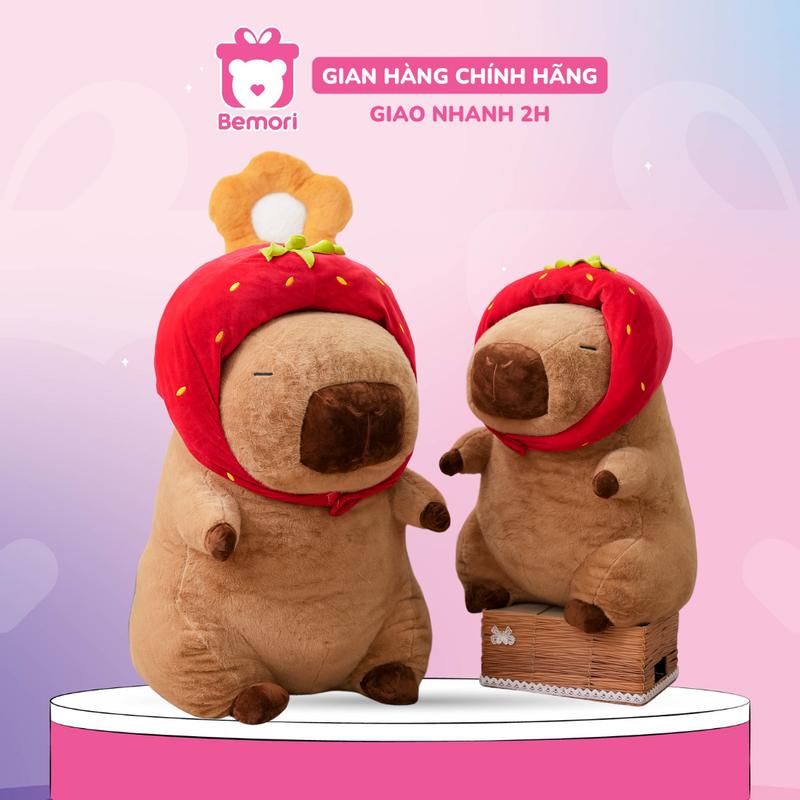 Gấu Bông Chuột Capybara Đội Mũ Dâu Dễ Thương Mềm Mịn Cao Cấp Quà Tặng  Đồ Chơi BEMORI