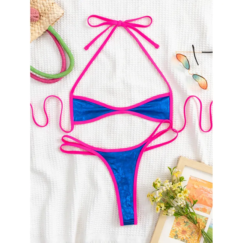 Bộ đồ bơi nữ, Xanh Biển ROYAL Shining Halter, cúp nhỏ, Bikini hai mảnh, đồ bơi, kiểu không có đệm 1