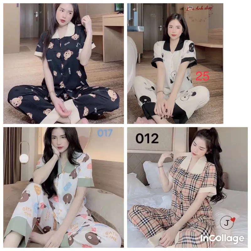149k cho 3 áo cộc quần dài, Set pyjama freesize dưới 60kg . Nữ Women Quần Ngủ Voi Nhung Thun 0