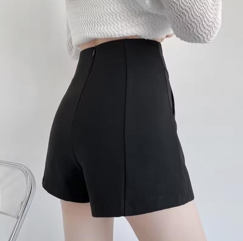 Quần short cạp cao ống rộng khóa sau Đứng dáng -Quần short nữ cạp cao vải tuyết mưa sang chảnh Women