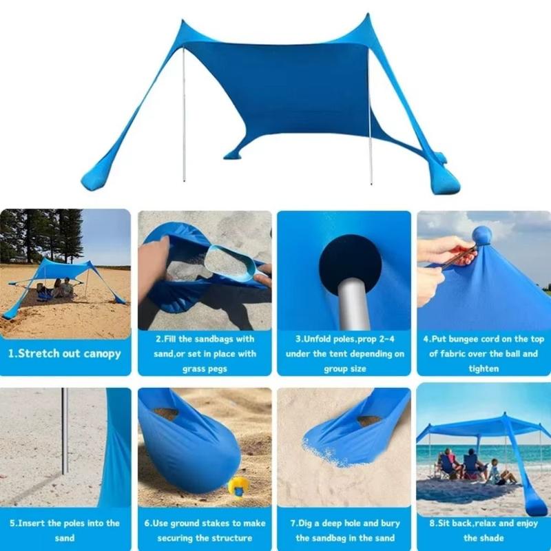 GANCIHAWENHUA Canopy Sun Shade Sunshade Beach Stretch Tent Portable UV Resistant Outdoor Beach Tent Windproof with Carry Bag Camping Sun Shelter Sun Protection Equipment 3