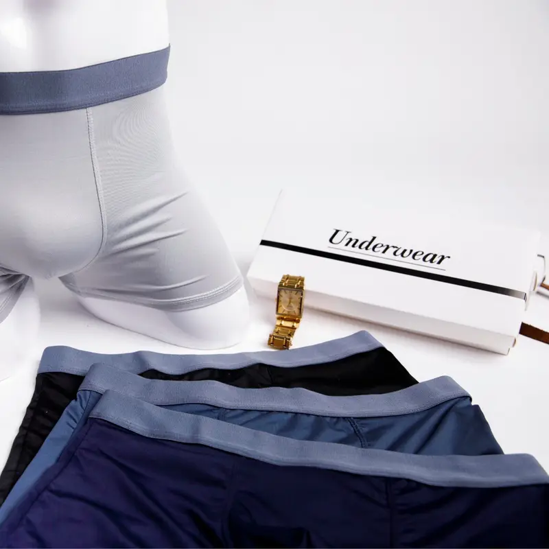 Sịp Boxer cạp trơn chất liệu thun lạnh. Phong cách mạnh mẽ, ôm form, thoáng mát. Quần boxer/quần đùi Polyester Nam Menswear đáy lót Cotton có thể giặt máy thanh lịch 3