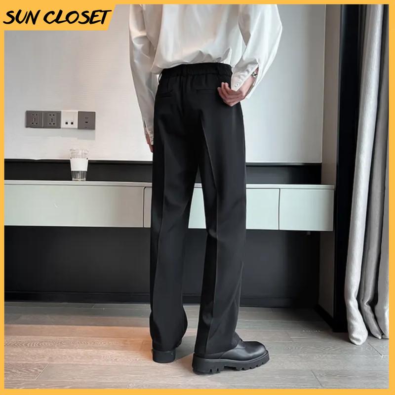 Quần âu nửa cạp chun SUN CLOSET MÀU ĐEN form suông rộng nam nữ Menswear Pants có thể giặt máy thời trang thanh lịch 6