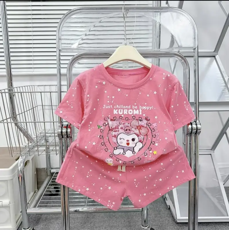 [Hanashop][11-52kg] Đồ bé gái, set bộ quần áo cộc tay cho bé hình BABY THREE tràn viền NGÔI SAO  chất cotton mịn mát 3