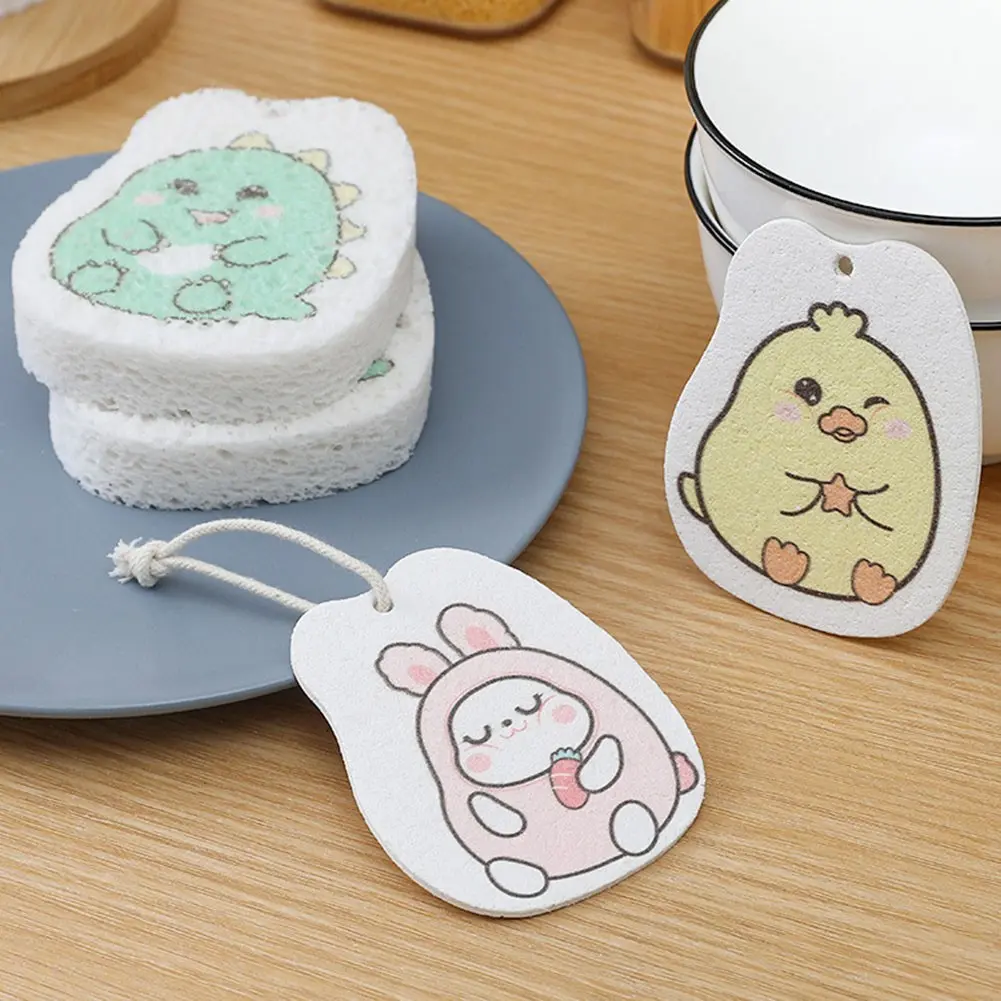 Non- Compressed Wood Pulp Sponge Cartoon Dish Cloths Oil Remove Tools New