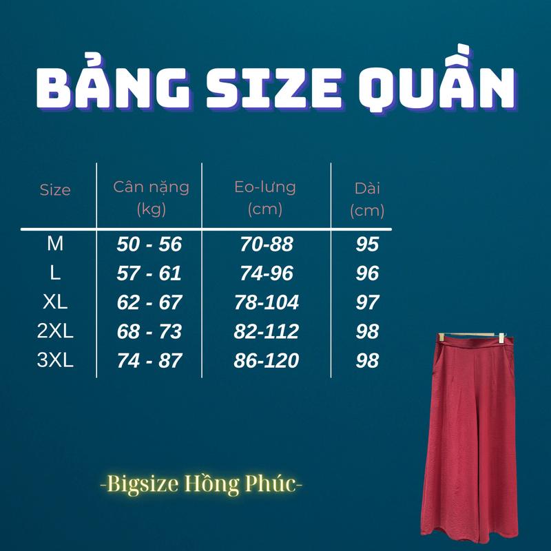 Product Introduction of Quần Q dài ống rộng, vải co giản thoải mái (50->87kg) - Thời trang bigsize Hồng Phúc 0