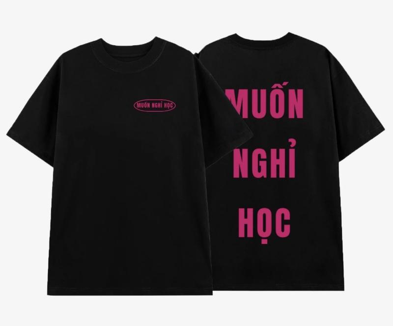  Áo Thun Nam Nữ Form Rộng Cotton60 Tay Lỡ Unisex Áo Phông Cổ Tròn Basic Tee Trendy Hè 2024 - MUỐN NGHỈ HỌC Menswear Nhung 