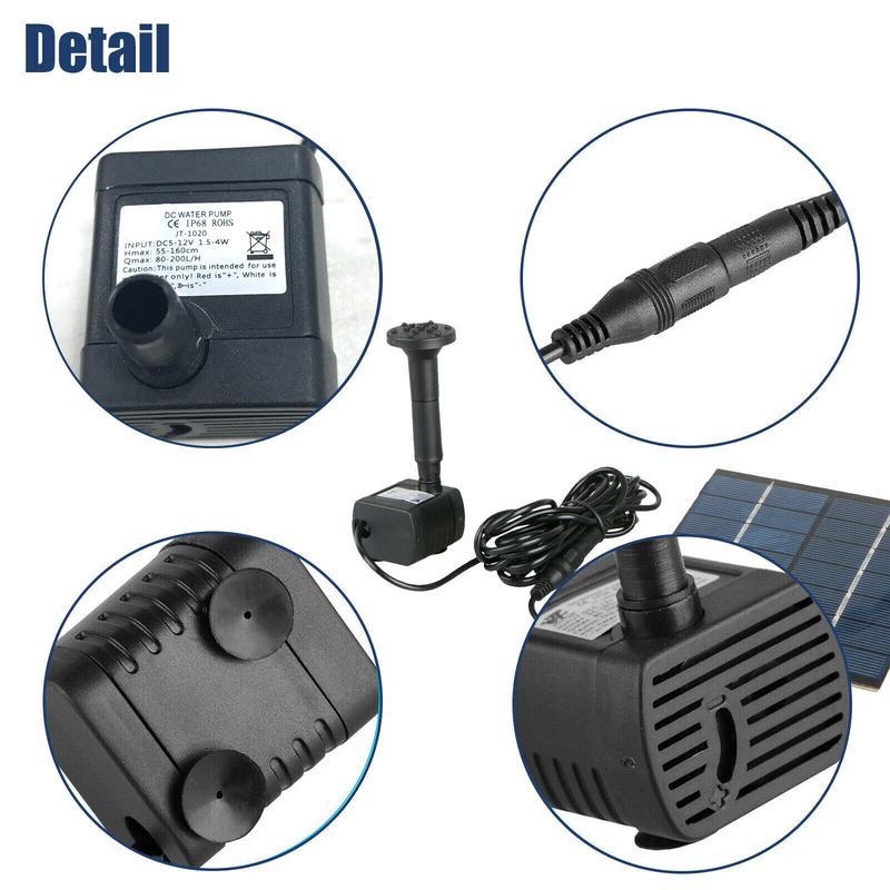 Product Introduction of Bộ Đài Phun Nước Năng Lượng Mặt Trời, 1.2W, 200L / H, Bộ Bơm Nước Nổi Chìm, Thích Hợp Cho Bồn Tắm Chim, Ao, Hồ, Trang Trí Sân Vườn Ngoài Trời, Bộ Đài Phun Nước Cảnh Quan 48