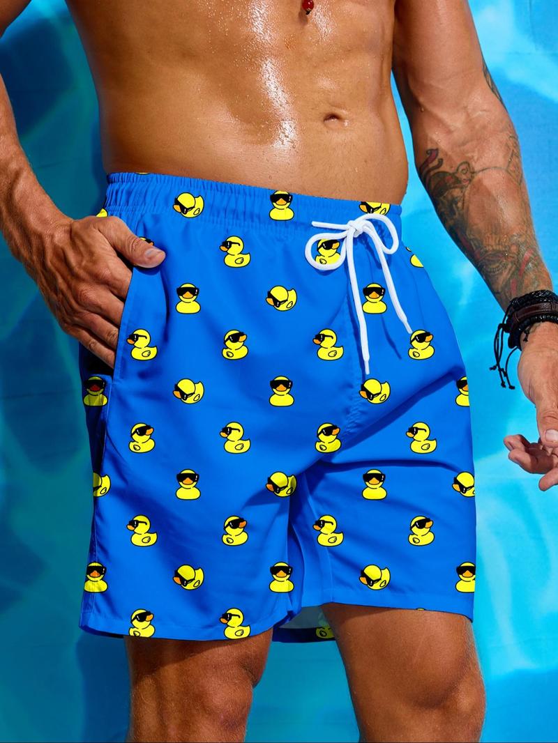 Product Introduction of Men's Duck Print Drawstring Waist Beach Shorts, Casual Comfy Breathable Swim Shorts for Summer, Men's Swimwear for Outdoor Clothing Beach Vacation 5