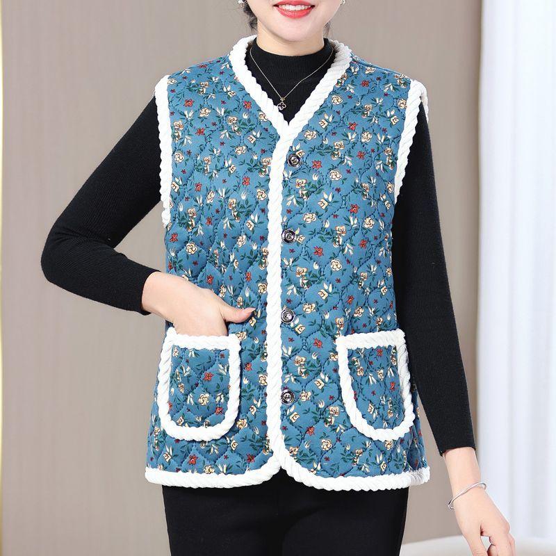 Áo Vest Trung Người Già Và Cao Tuổi Phong Cách Trung Quốc Áo Vest Độn Lót Lông Cừu Mùa Đông, Ấm Áp, Thiết Kế Hoa Và Phong Cách Phương Tây, Áo Khoác Ghi Lê, Dành Cho Phụ Nữ, Hàng Mới Về 2024 3
