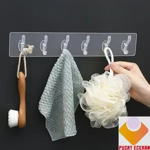 Hook tempel 6 sisi hook tempel panjang gantungan hook tempelan 6 kait gantungan dapur EVO17 Dinding Plastik