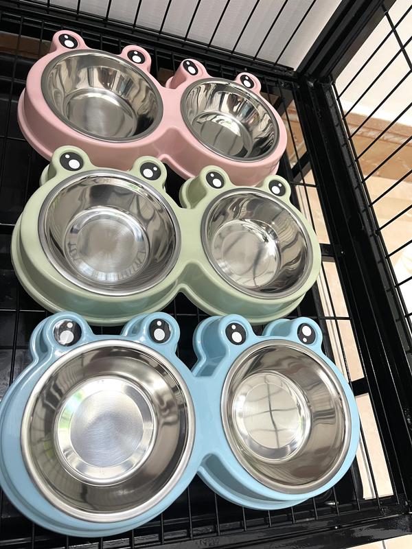  Bát ăn đôi inox cho chó mèo hình ếch bát ăn 2 ngăn cho thú cưng lõi inox,dễ vệ sinh  Màu ngẫu nhiên  