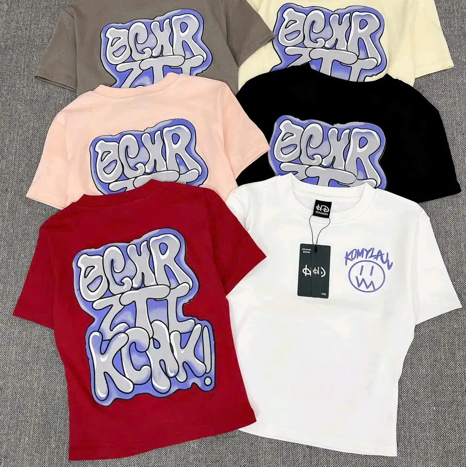 Áo thun croptop borip form ôm in chữ như hình Cổ Tròn Women