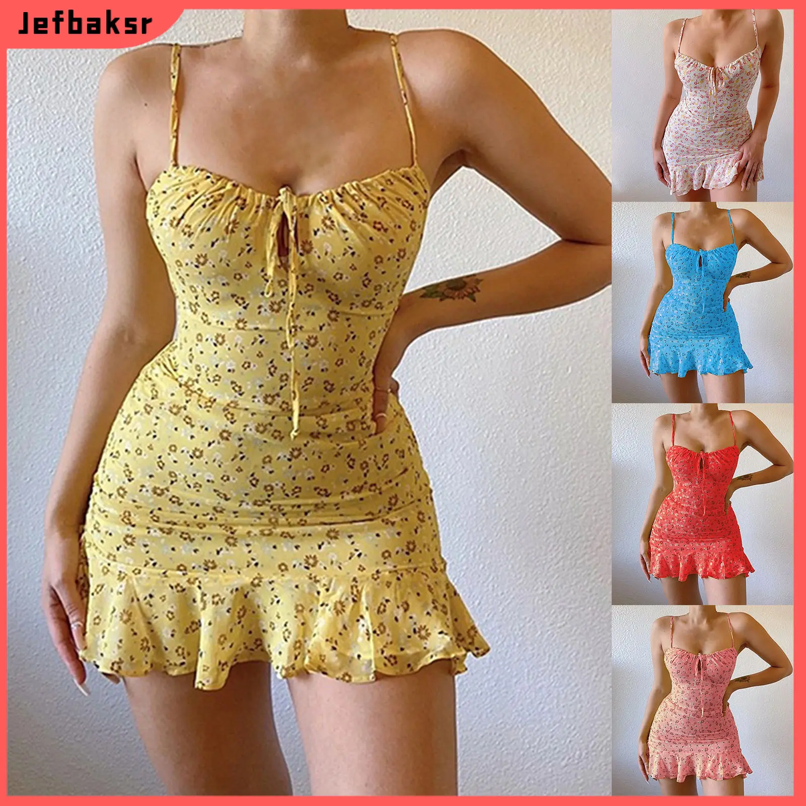 Jefbaksr-Váy Mini Cho Nữ, Áo Chui Đầu Không Đều, Không Tay, In Hoa, Để Hẹn Hò