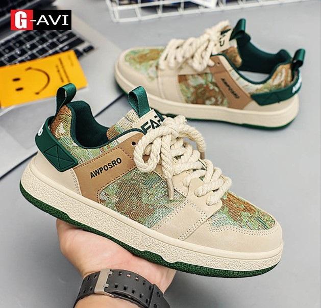 GIÀY NAM AVI - Giày nam mẫu mới hot trend 2024 kiểu dáng trẻ trung phong cách cá tính mã A17 Shoes Sneaker Đế Bằng Nhung Hoa